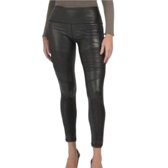 7 For All Mankind Faux Leather Moto Black Leggings - Picture 1 of 6